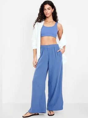 OLD NAVY Blue High Waisted Crinkle Gauze Wide Leg Pants